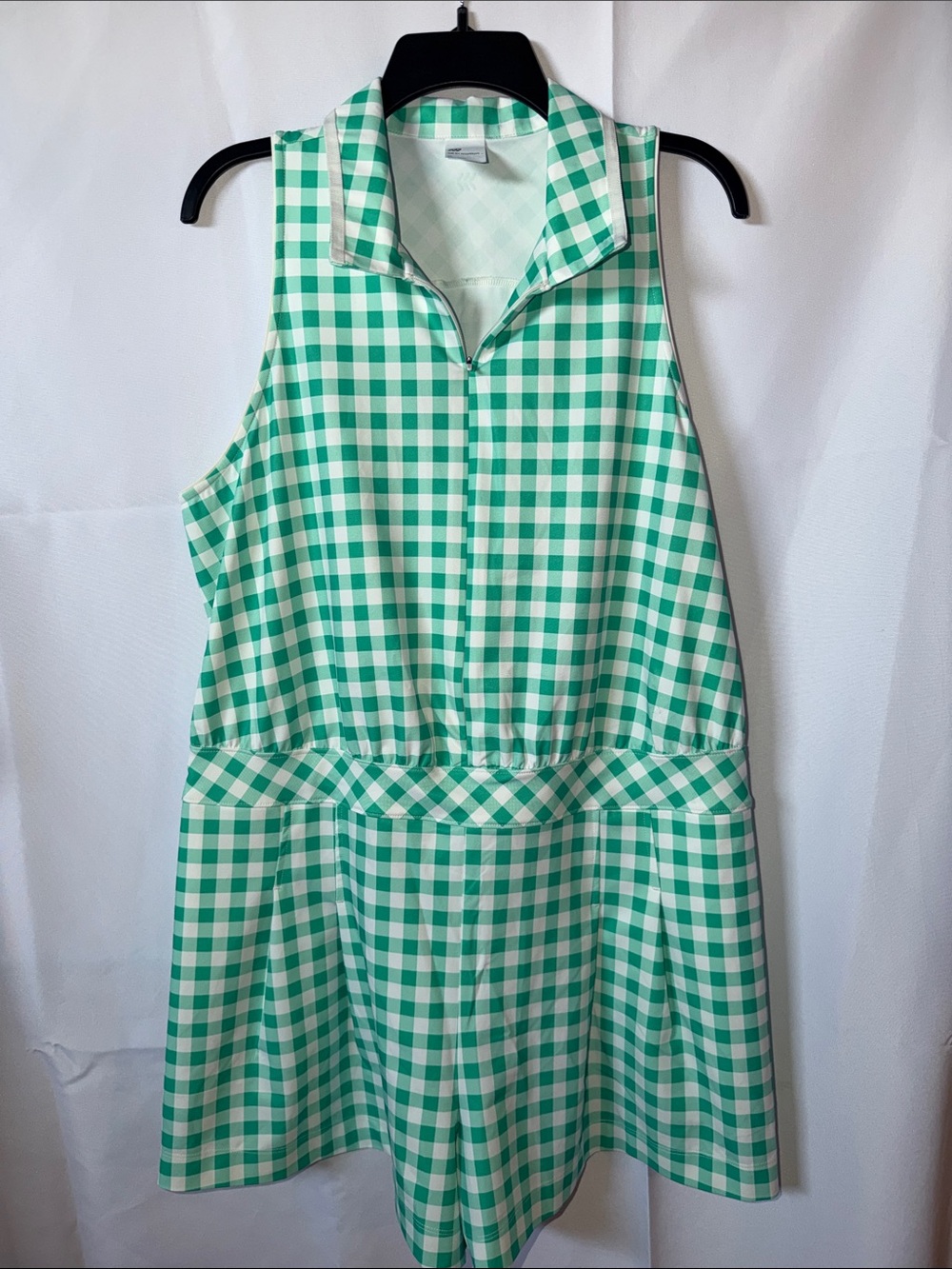 Sleeveless Green Gingham Athletic Romper
